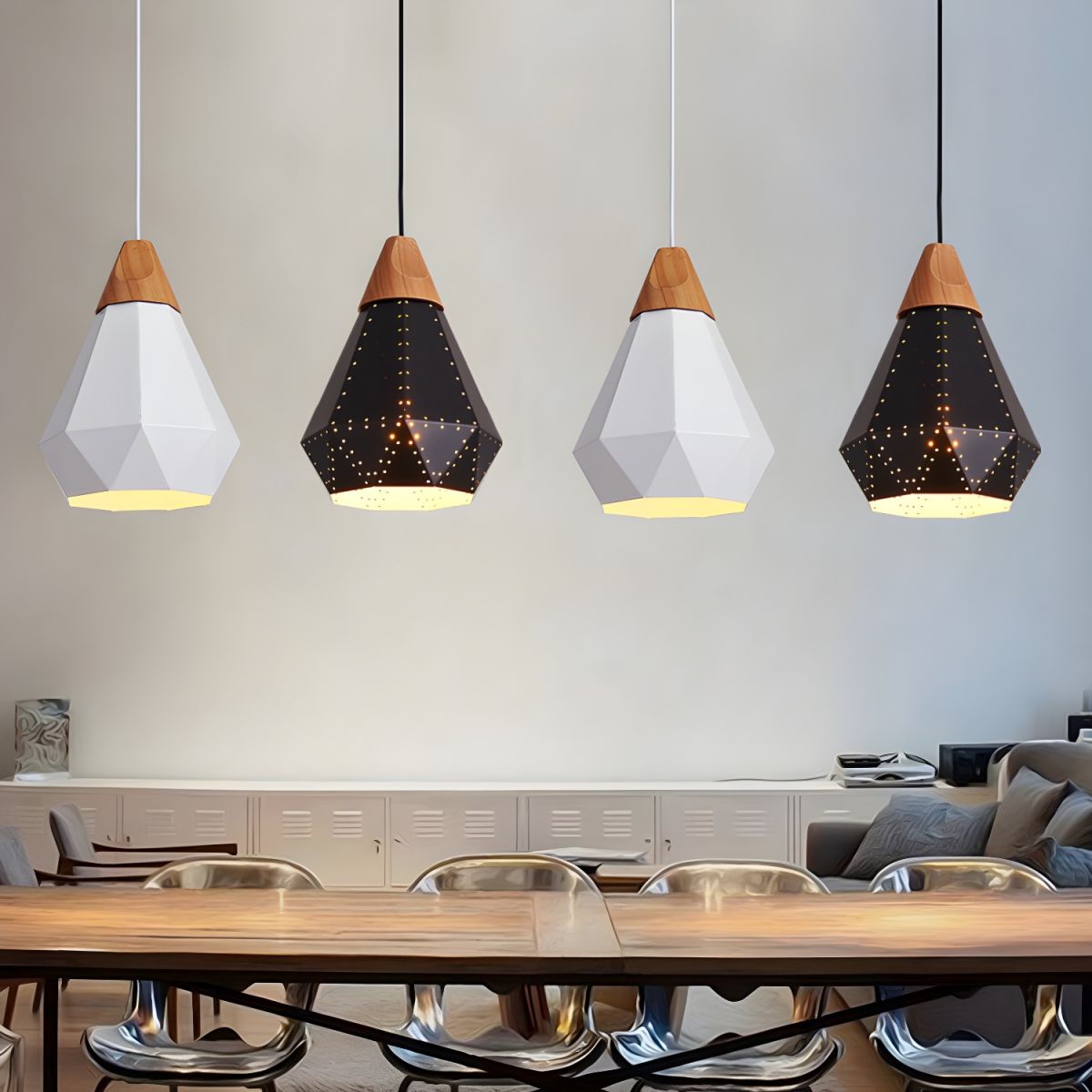 Pendant Light Geometric with Wood Cap for Dining Room | LED