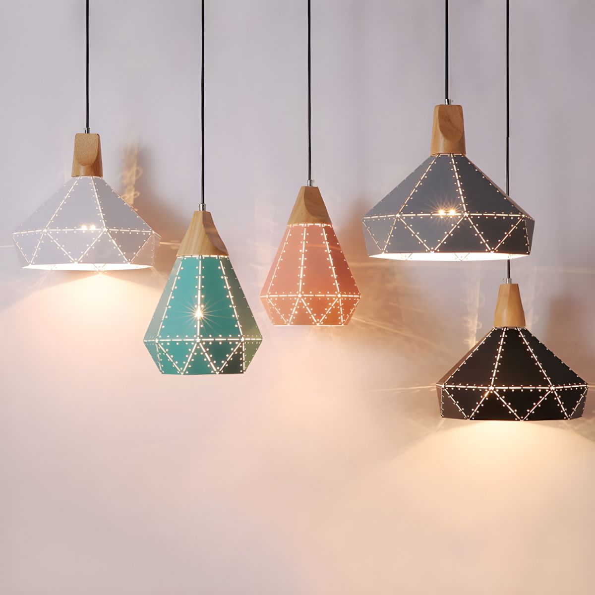 Pendant Light Geometric with Wood Cap for Dining Room | LED