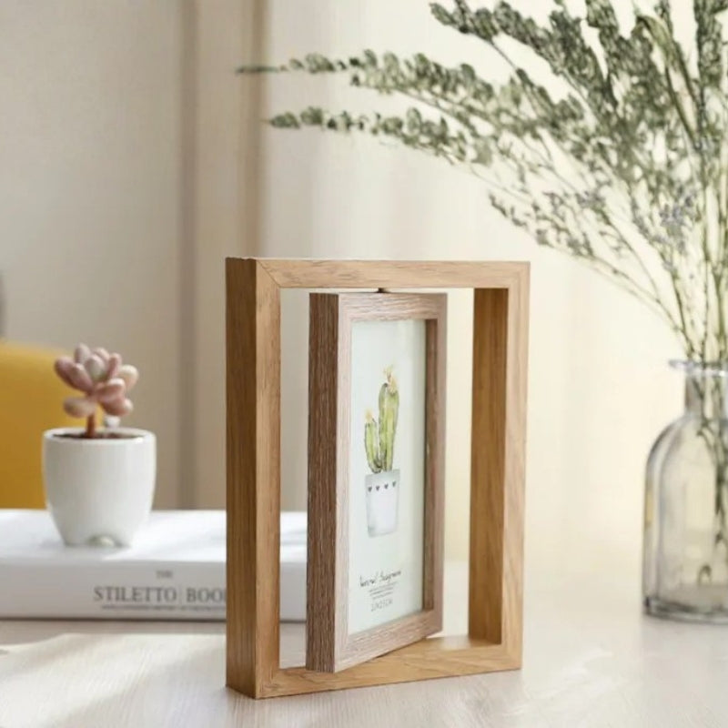 Photo Frame Wooden Style Rotating for Desk | Tabletop