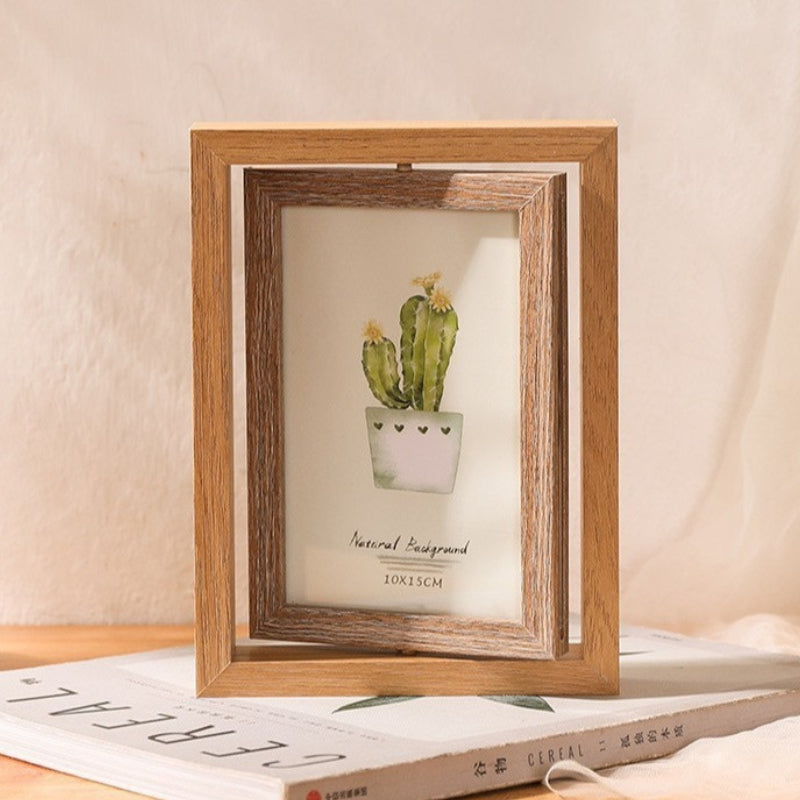 Photo Frame Wooden Style Rotating for Desk | Tabletop
