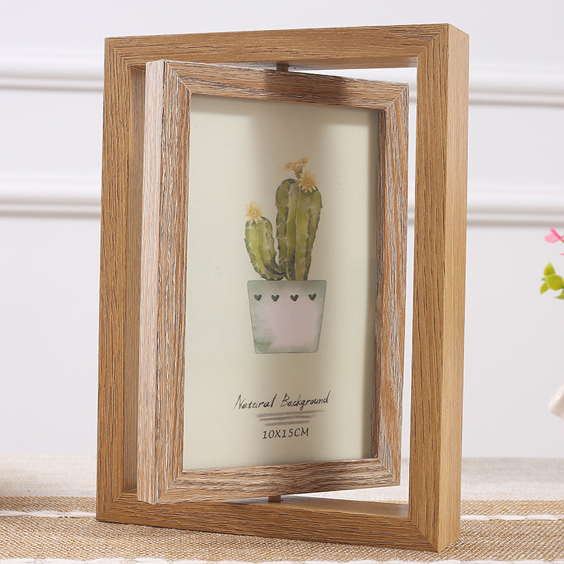 Photo Frame Wooden Style Rotating for Desk | Tabletop