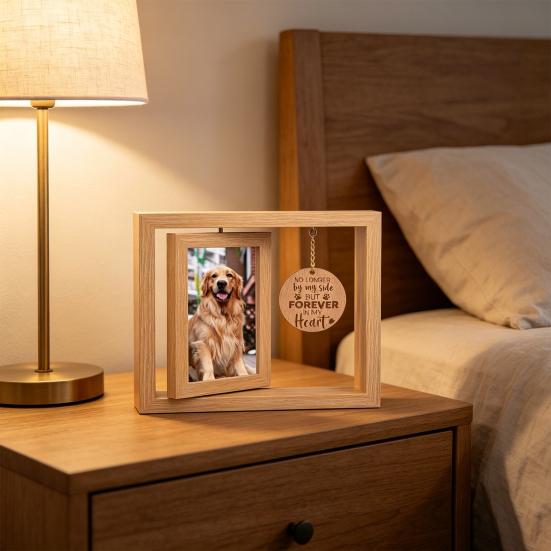 Photo Frames Pet Memorial with Wood Charm | Rotatable