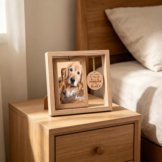 Photo Frames Pet Memorial with Wood Charm | Rotatable