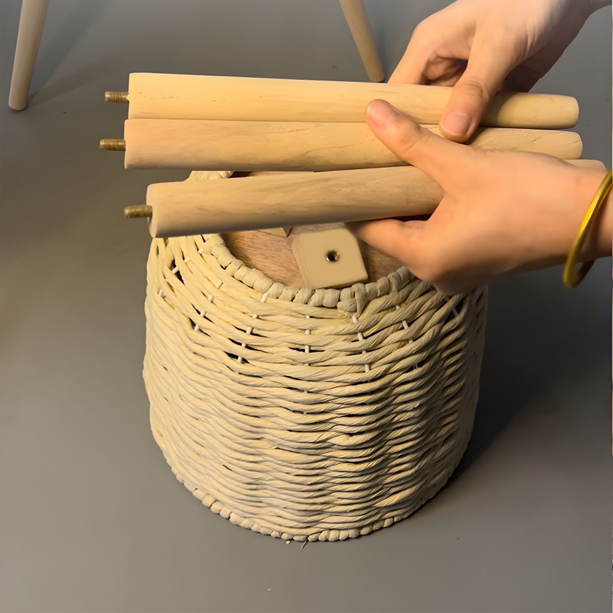 Plant Stand for Indoor Plants with Rattan Basket | Wood Legs