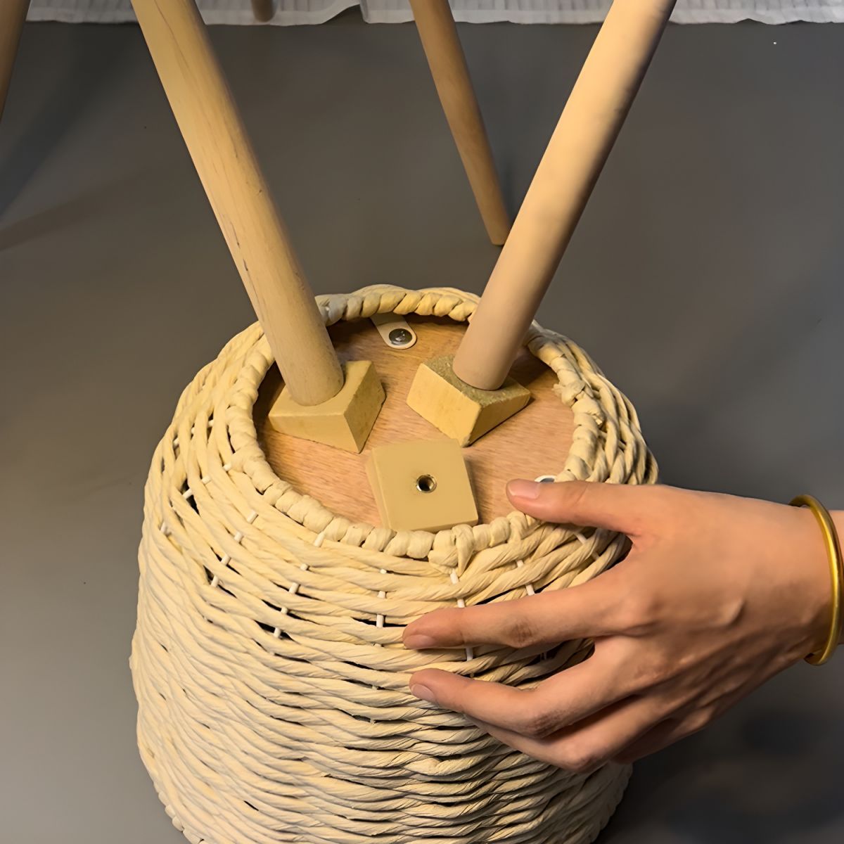 Plant Stand for Indoor Plants with Rattan Basket | Wood Legs