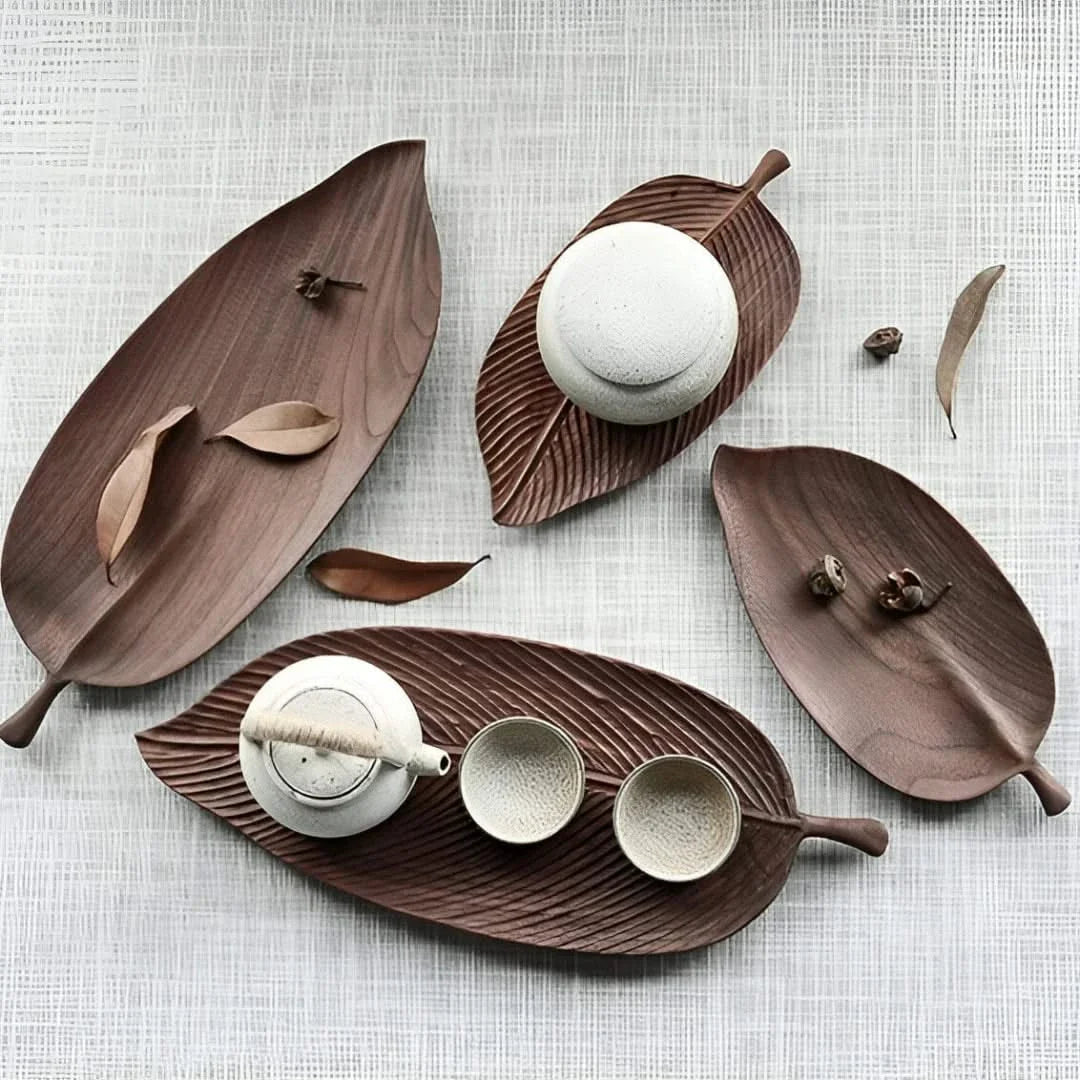 Serveware Wooden Leaf Tray Carved for Kitchen | Rustic