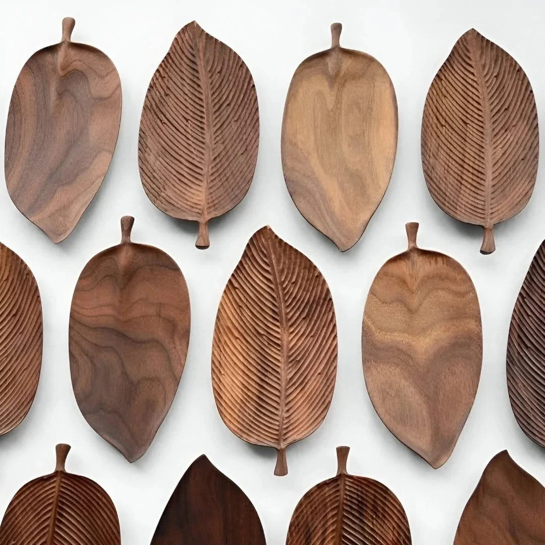 Serveware Wooden Leaf Tray Carved for Kitchen | Rustic