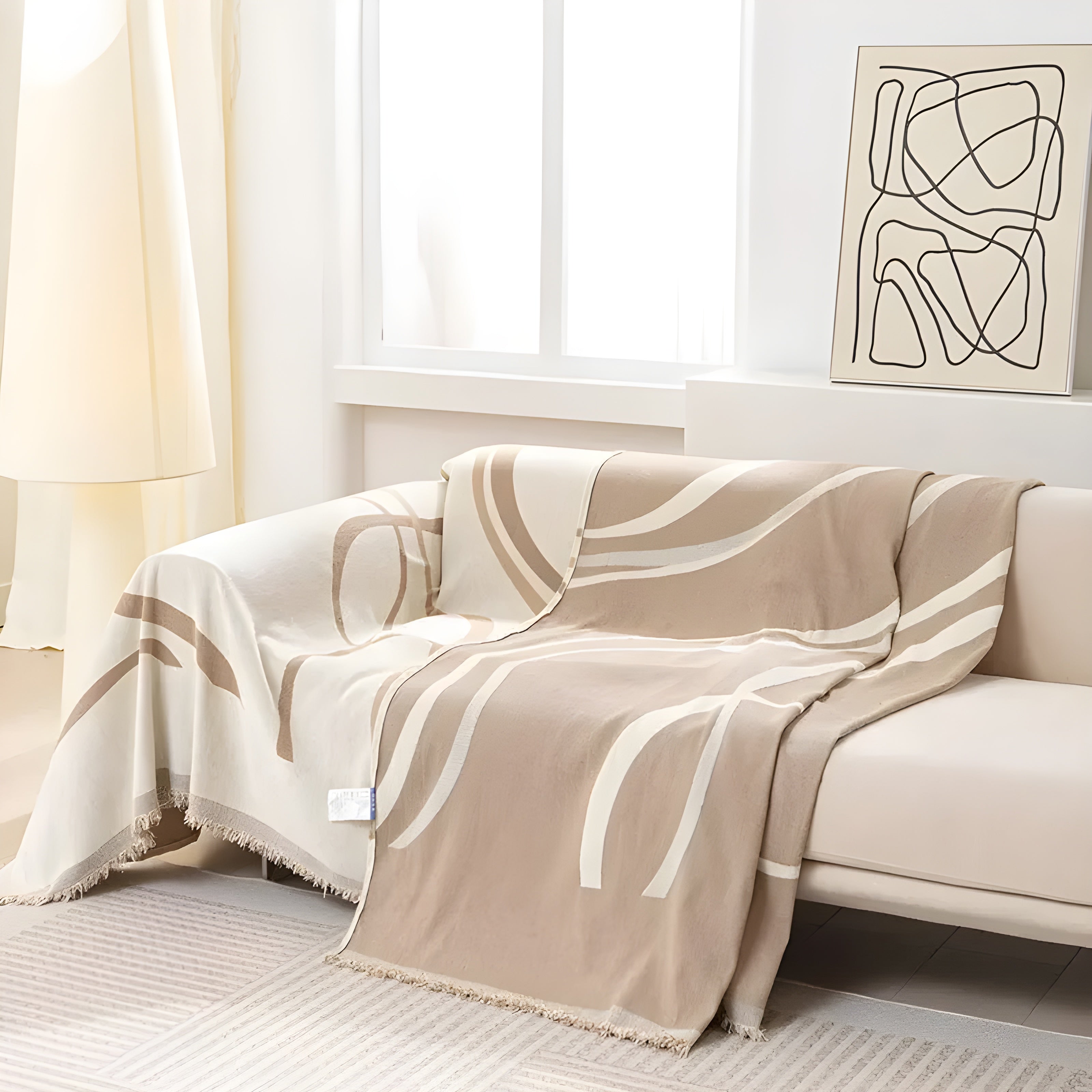 Sofa Covers with Fringe Throw Design | Reversible