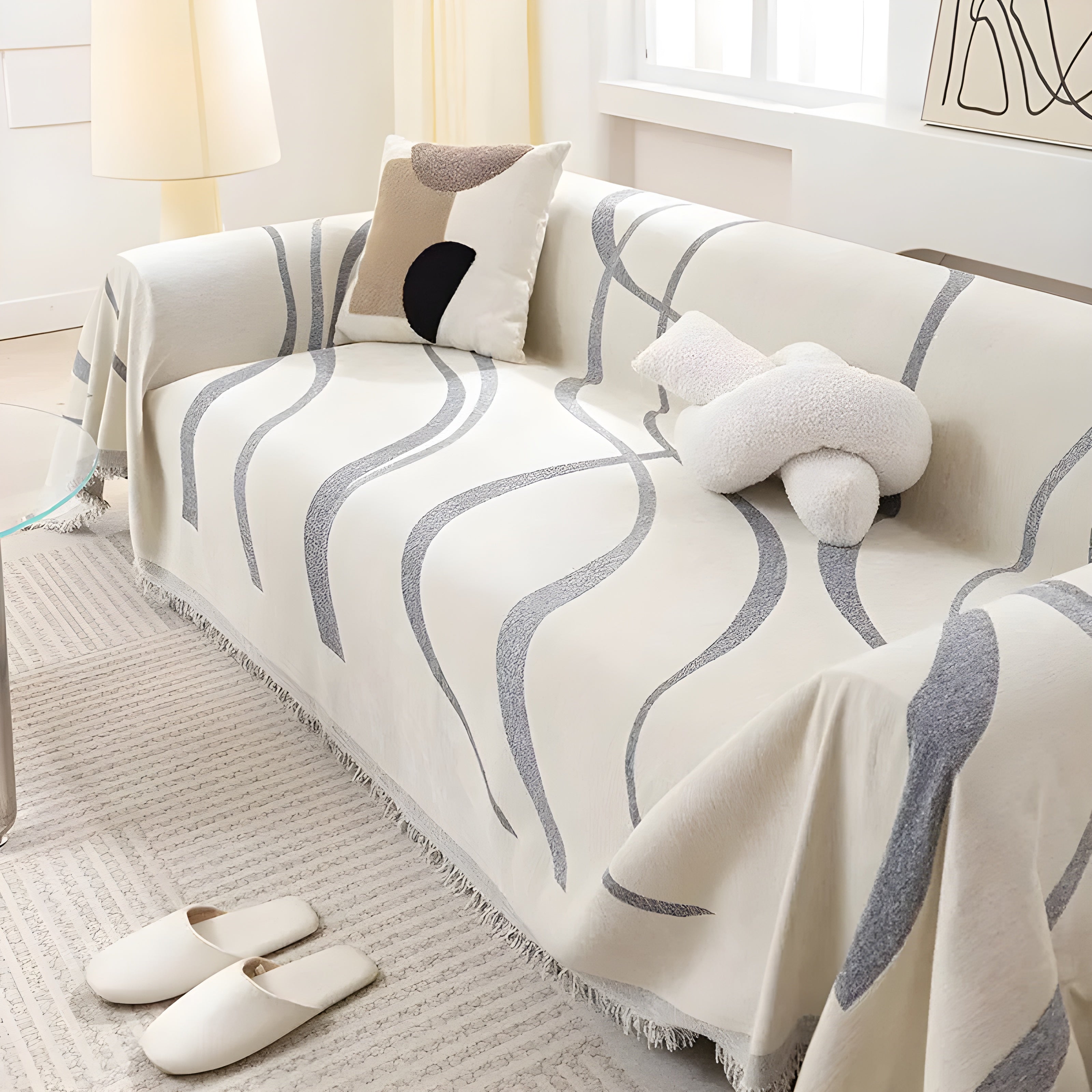Sofa Covers with Fringe Throw Design | Reversible