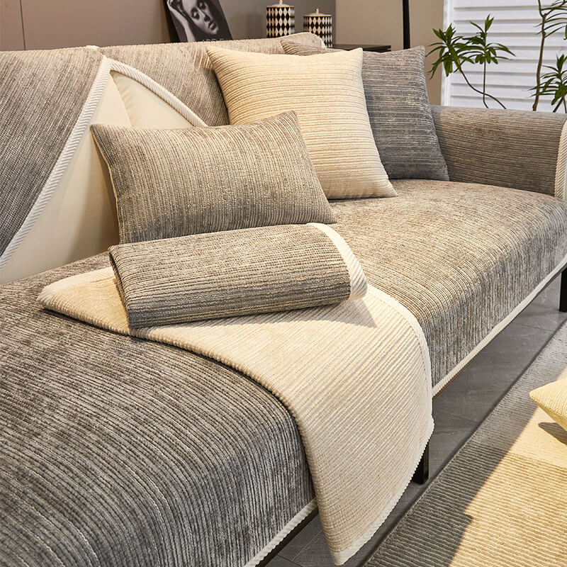 Sofa Covers with Ribbed Chenille Texture | Anti-Scratch