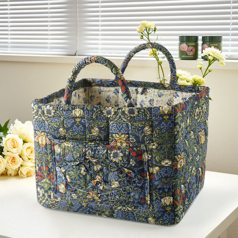 Storage Basket Quilted Fabric with Handles | Floral Print