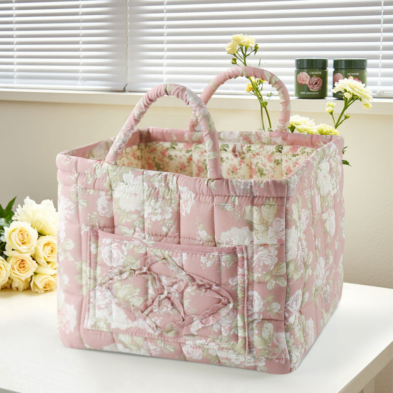 Storage Basket Quilted Fabric with Handles | Floral Print