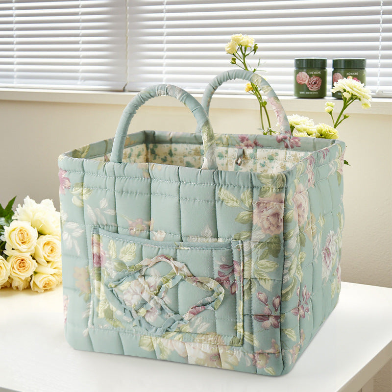 Storage Basket Quilted Fabric with Handles | Floral Print