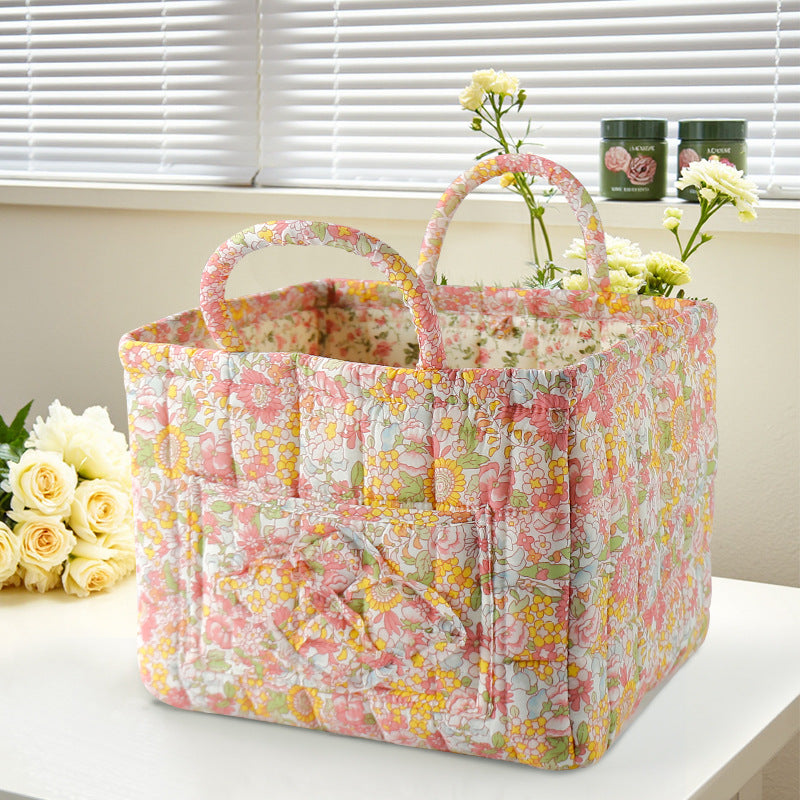 Storage Basket Quilted Fabric with Handles | Floral Print