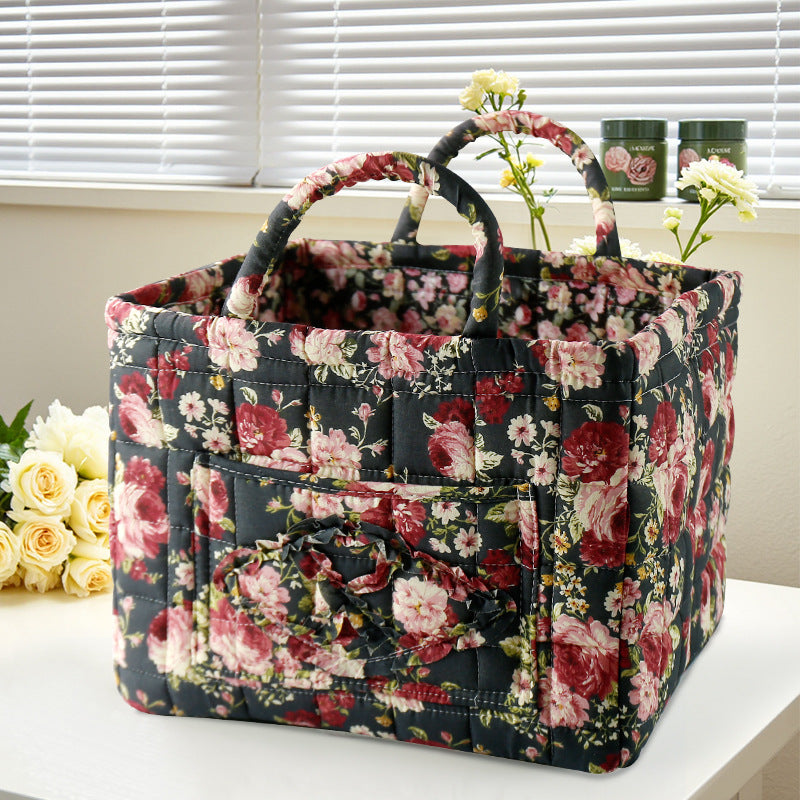 Storage Basket Quilted Fabric with Handles | Floral Print