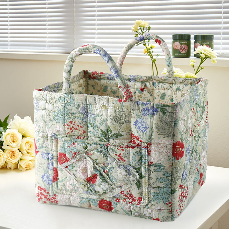 Storage Basket Quilted Fabric with Handles | Floral Print