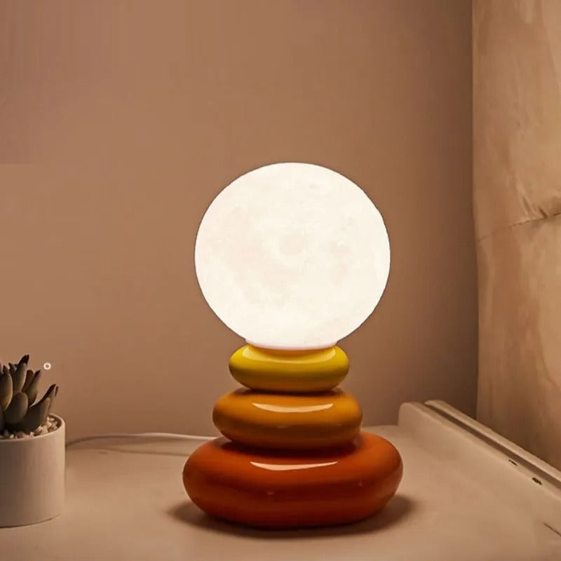 Table Lamps Stacked Pebble Glass & Globe for Bedside | USB