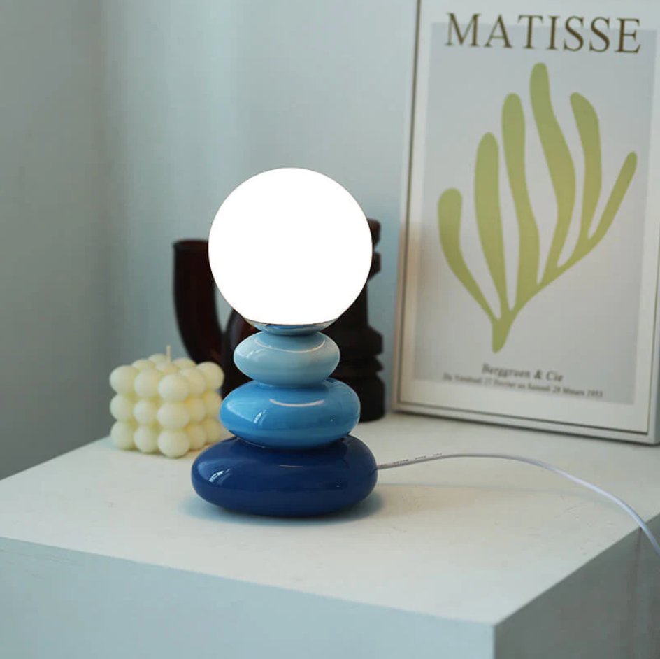 Table Lamps Stacked Pebble Glass & Globe for Bedside | USB