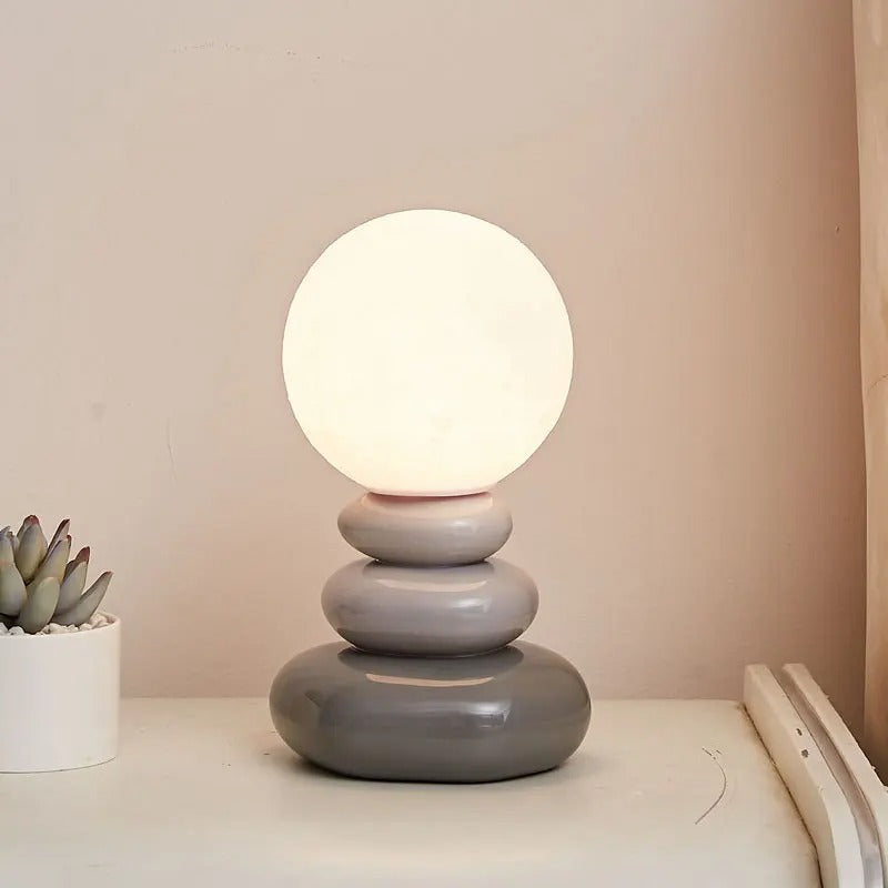 Table Lamps Stacked Pebble Glass & Globe for Bedside | USB
