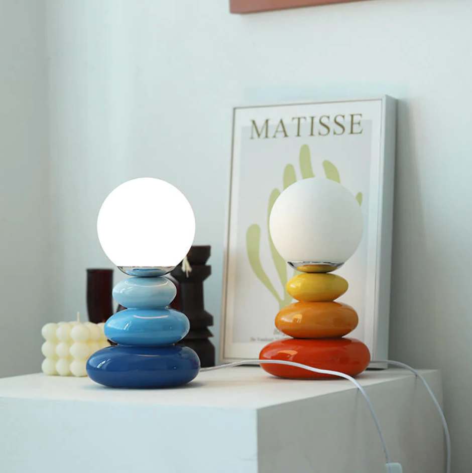 Table Lamps Stacked Pebble Glass & Globe for Bedside | USB