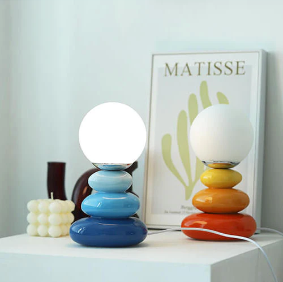 Table Lamps Stacked Pebble Glass & Globe for Bedside | USB