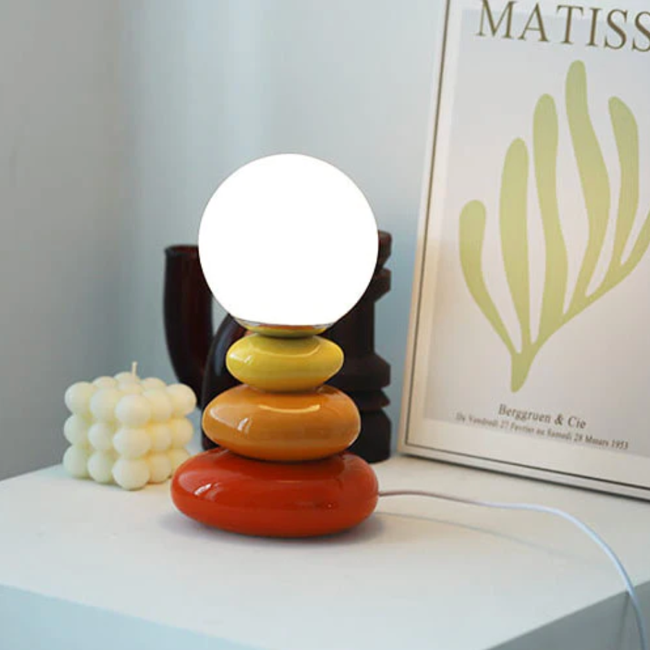 Table Lamps Stacked Pebble Glass & Globe for Bedside | USB