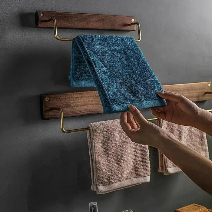 Towel Rail with Wood & Brass Design | Bathroom Décor