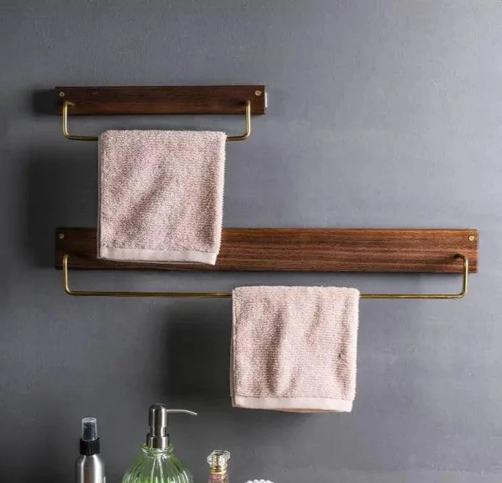 Towel Rail with Wood & Brass Design | Bathroom Décor