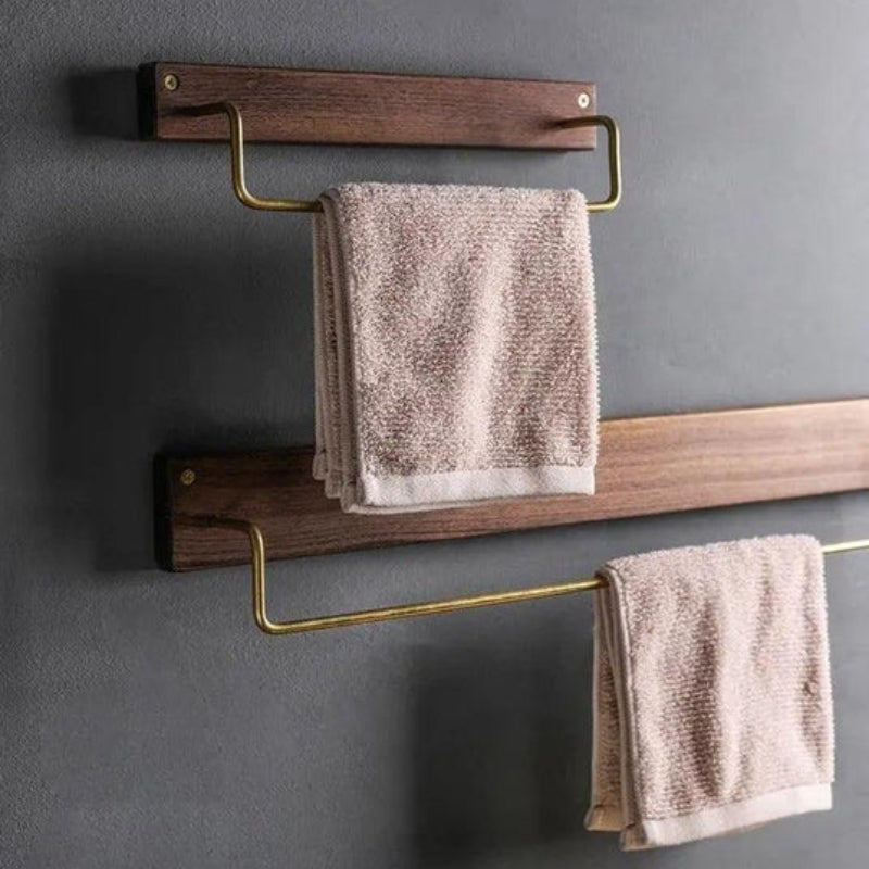 Towel Rail with Wood & Brass Design | Bathroom Décor