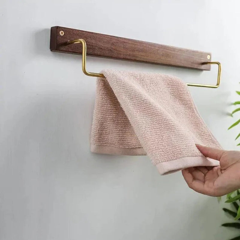 Towel Rail with Wood & Brass Design | Bathroom Décor