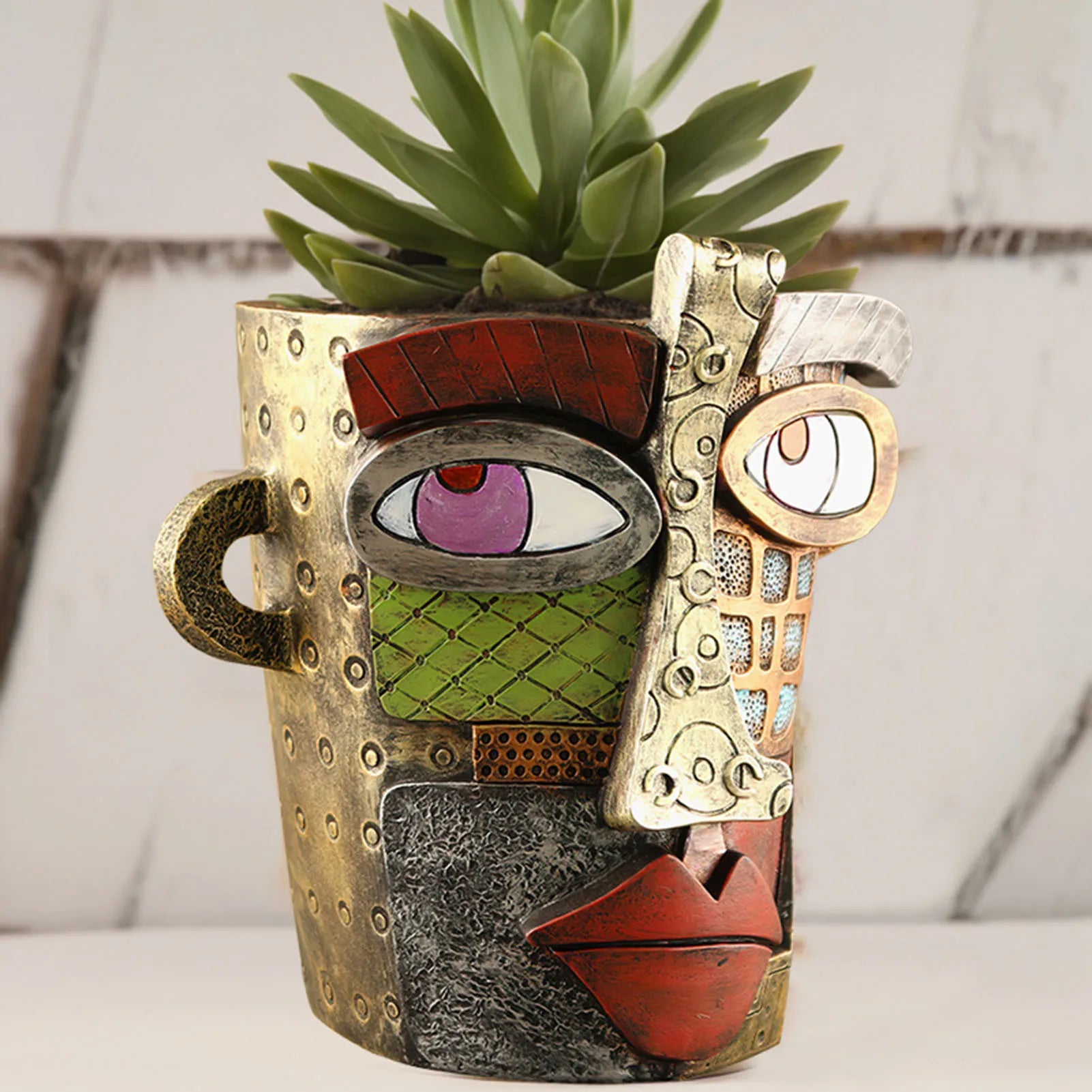 Vase Face Design Abstract with Textured Patchwork | Planter