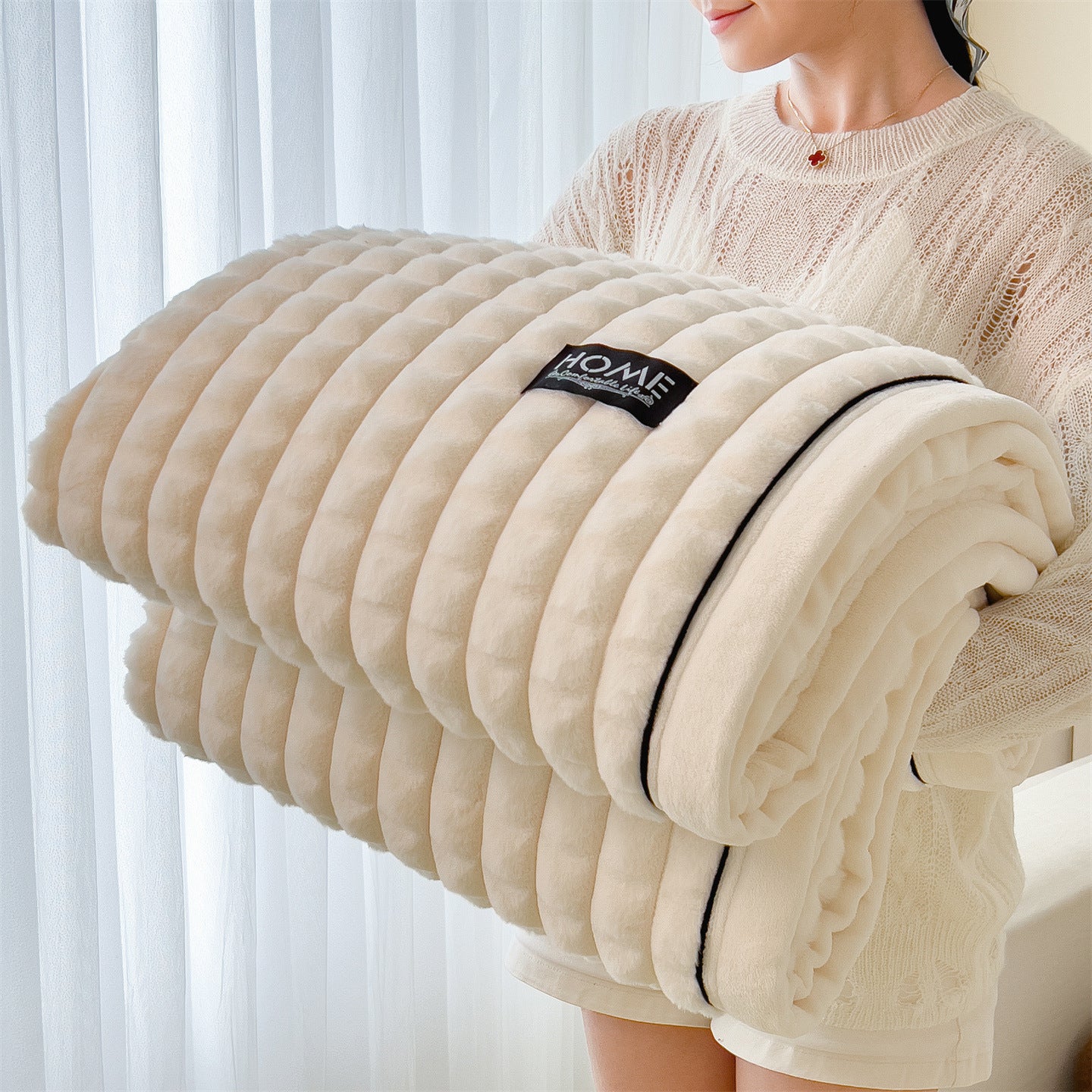 Weighted Blanket Chunky Ribbed Fleece for Bed | Fluffy