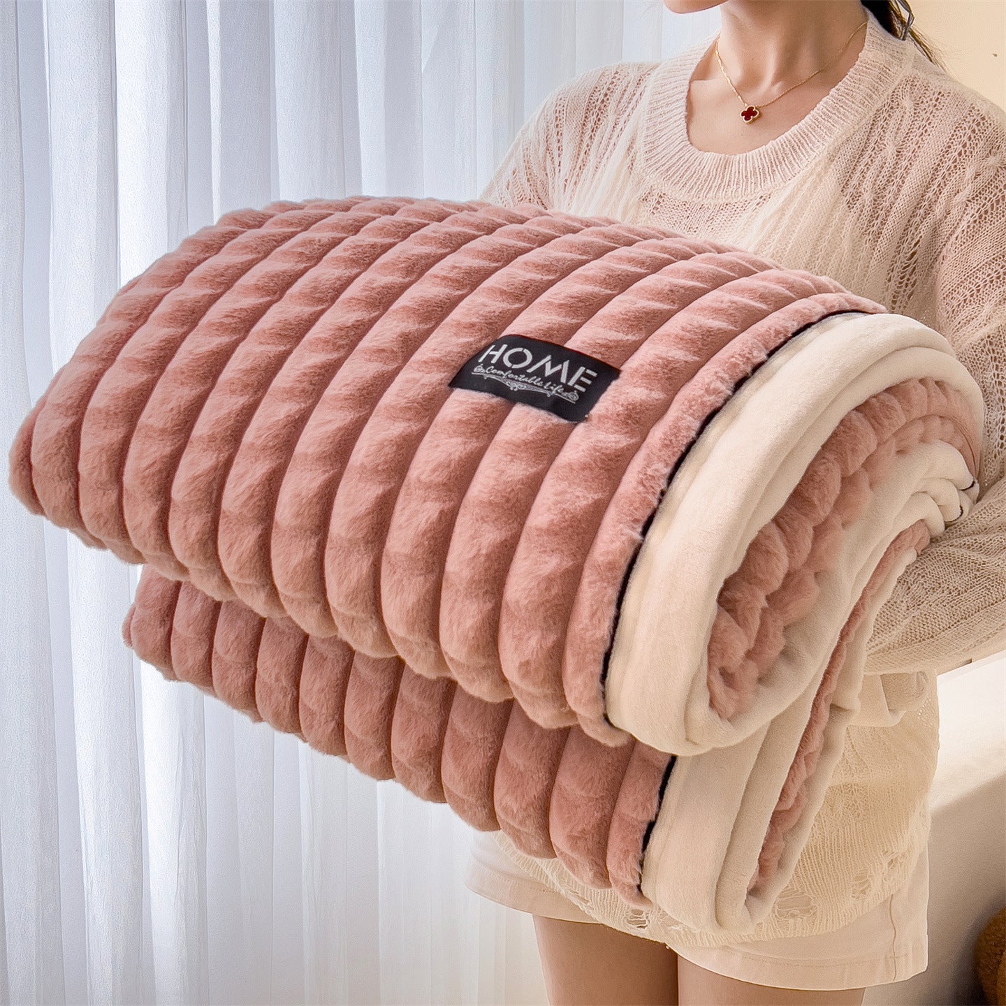 Weighted Blanket Chunky Ribbed Fleece for Bed | Fluffy