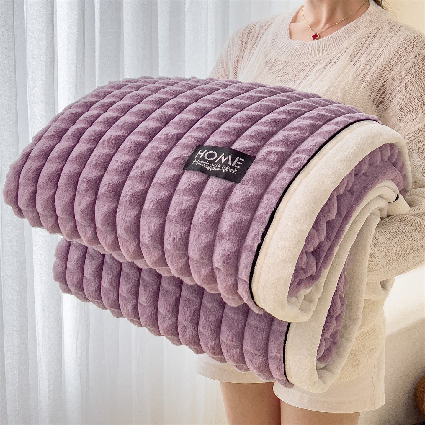 Weighted Blanket Chunky Ribbed Fleece for Bed | Fluffy