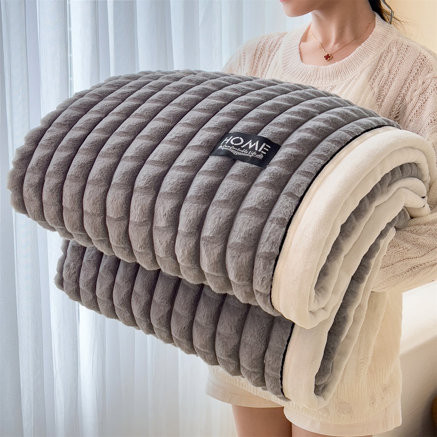 Weighted Blanket Chunky Ribbed Fleece for Bed | Fluffy