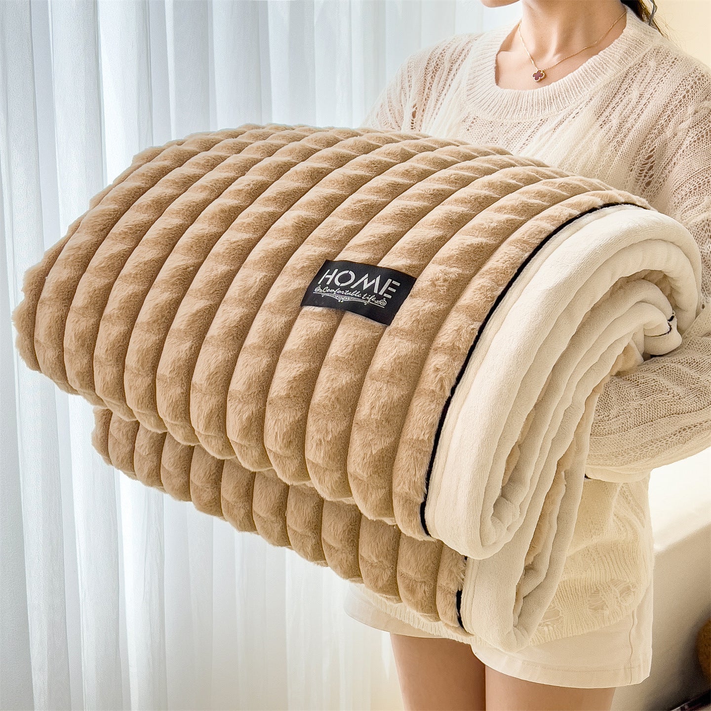 Weighted Blanket Chunky Ribbed Fleece for Bed | Fluffy