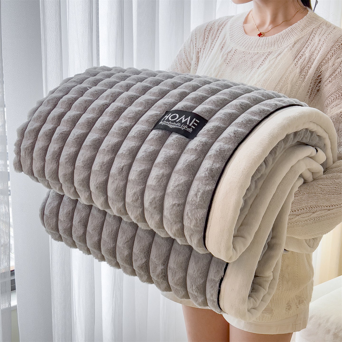 Weighted Blanket Chunky Ribbed Fleece for Bed | Fluffy