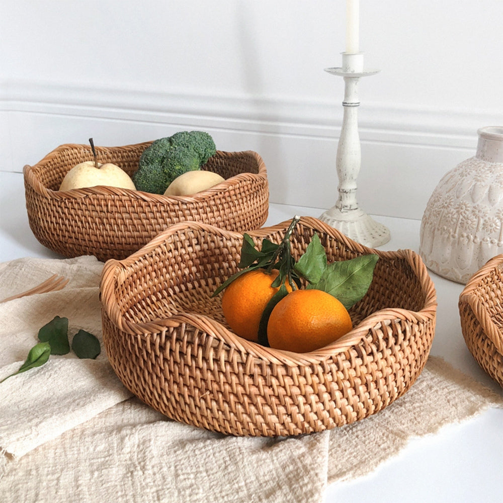 Woven Basket for Fruit & Bread with Rattan Design | Round