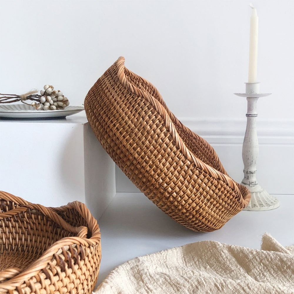 Woven Basket for Fruit & Bread with Rattan Design | Round