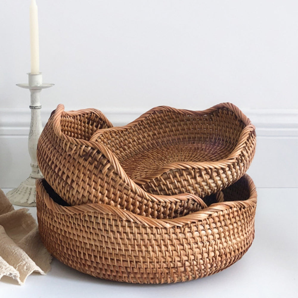 Woven Basket for Fruit & Bread with Rattan Design | Round